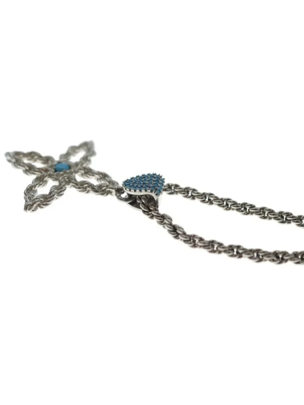 Louis Vuitton Pendant LV Flower Rope Metal Necklace Silver Turquoise